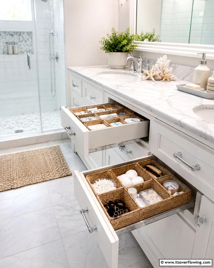 Shallow Baskets for Small Items - 25 Bathroom Drawer Organization Ideas for a Clutter-Free Space