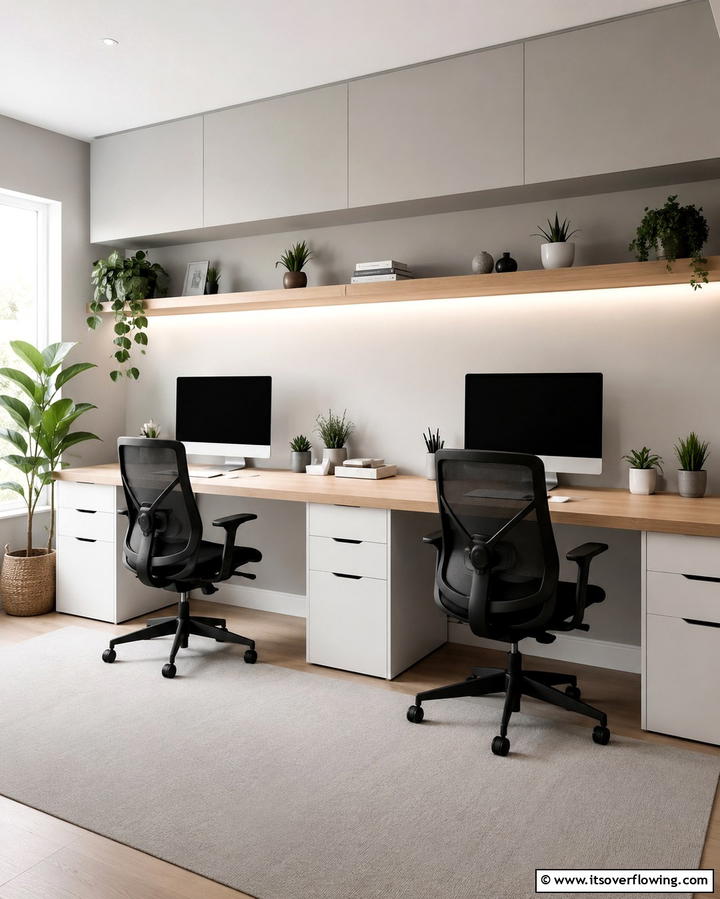 Shared Desk with Dual Workstations - 25 Home Office for Couples Ideas and Designs