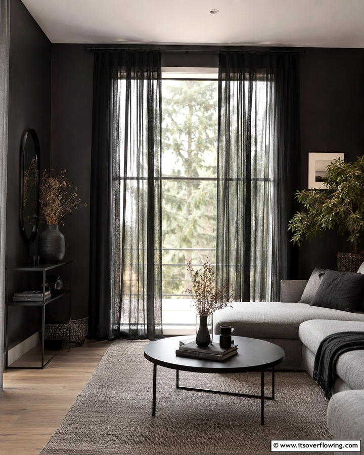 Sheer Black Curtains for Drama - 25 Gothic Boho Decor Ideas for a Unique and Eclectic Style