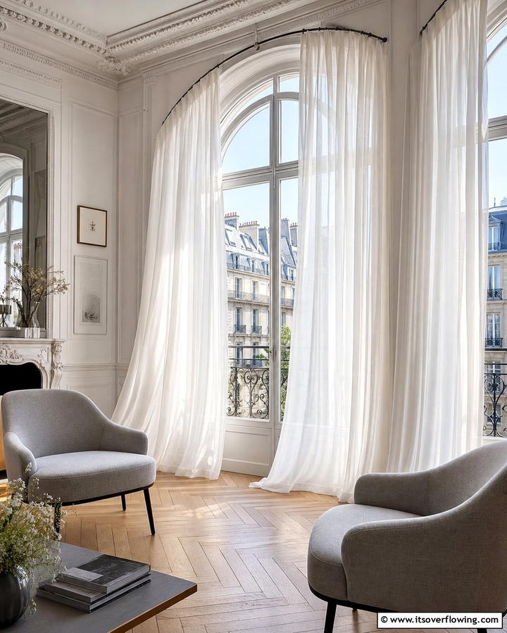 Sheer Curtains - 25 Parisian-style Living Room Ideas for Elegant Homes