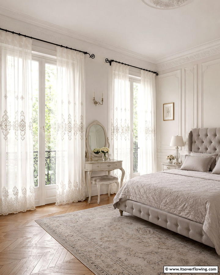 Sheer Curtains - 30 French Bedroom Decor Ideas for Elegant European Style