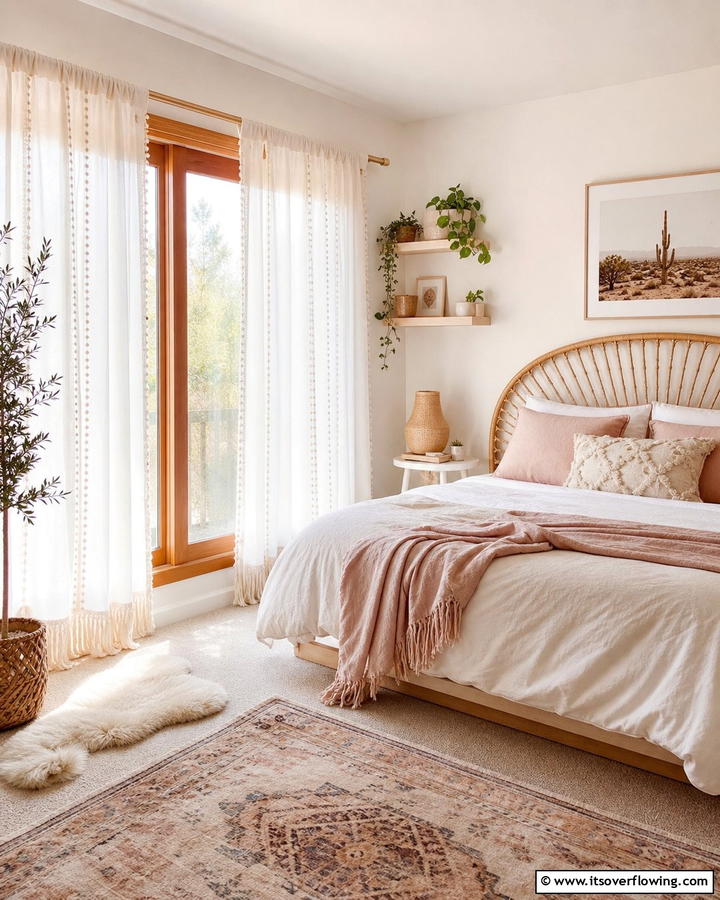 Sheer Curtains for Airy Elegance - 20 Cozy Small Boho Bedroom Design Ideas