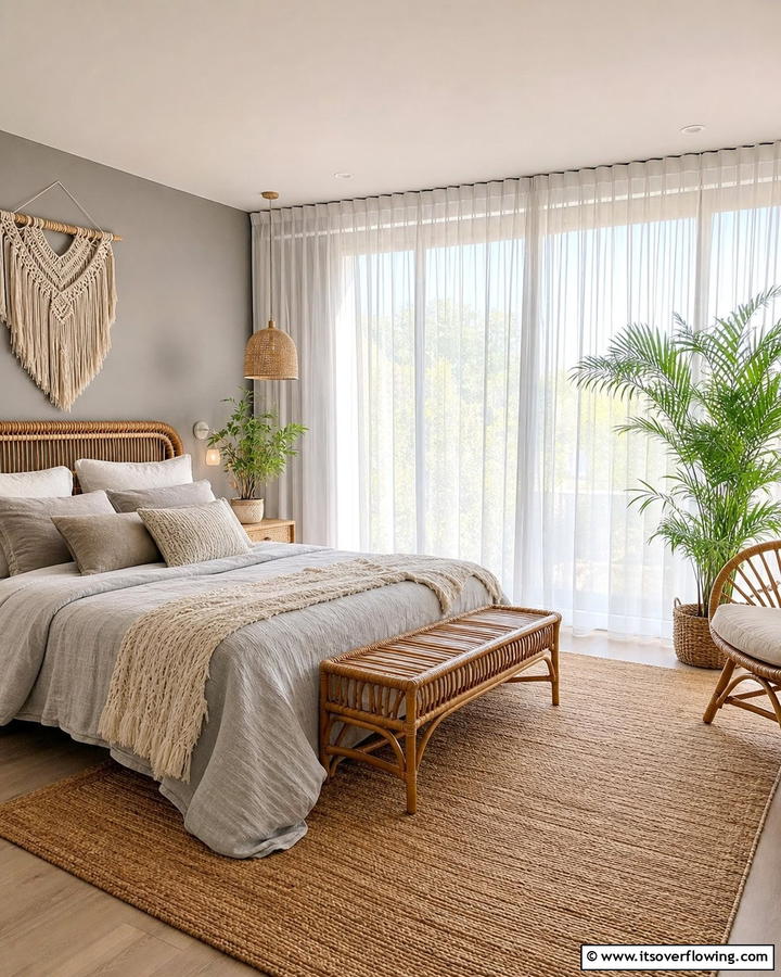 Sheer Curtains for Soft Lighting - 20 Grey Boho Bedroom Ideas for a Cozy Vibe