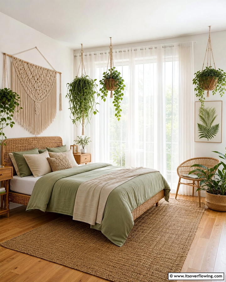 Sheer Curtains - 20 Green Boho Bedroom Ideas for a Relaxing Retreat