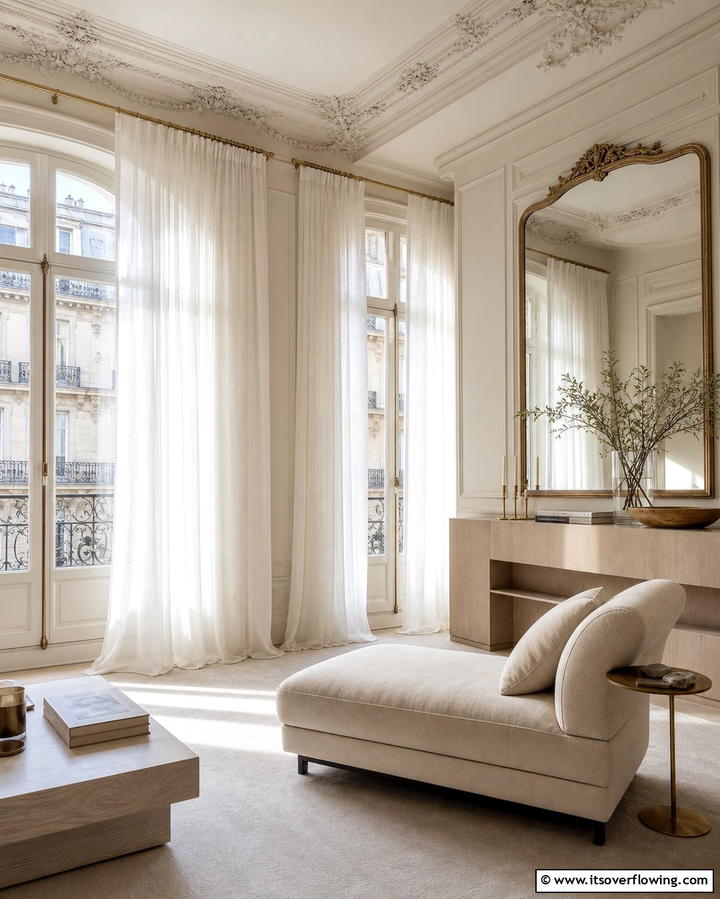 Sheer Drapes - 25 Parisian-style Living Room Ideas for Elegant Homes