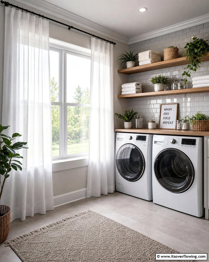 Sheer White Curtains for Airy Elegance - 20 Laundry Room Curtain Ideas for a Stylish and Private Space