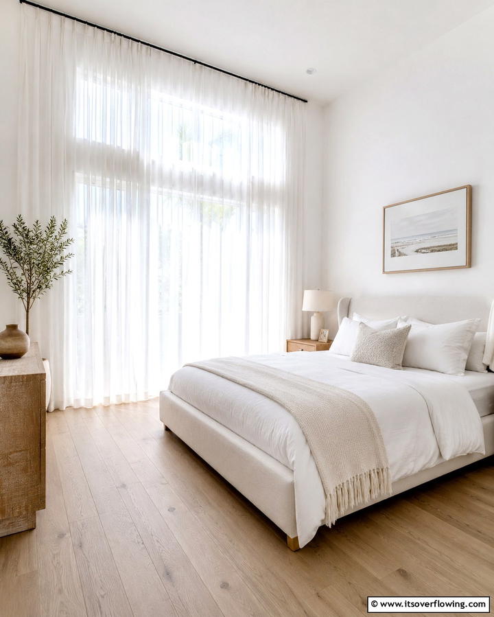 Sheer White Curtains for Airy Elegance - 20 Bright Small White Bedroom Design Ideas