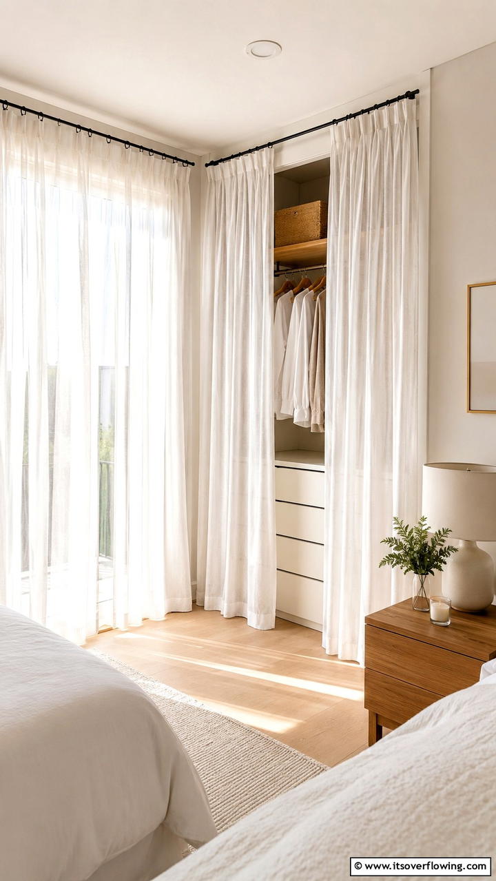 Sheer White Linen Elegance - 30 Closet Curtain Ideas for Stylish and Practical Storage