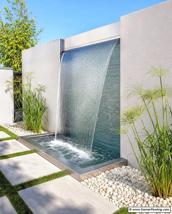 Sheet Waterfall for a Minimalist Look - 25 Backyard Waterfall Ideas for a Tranquil Retreat