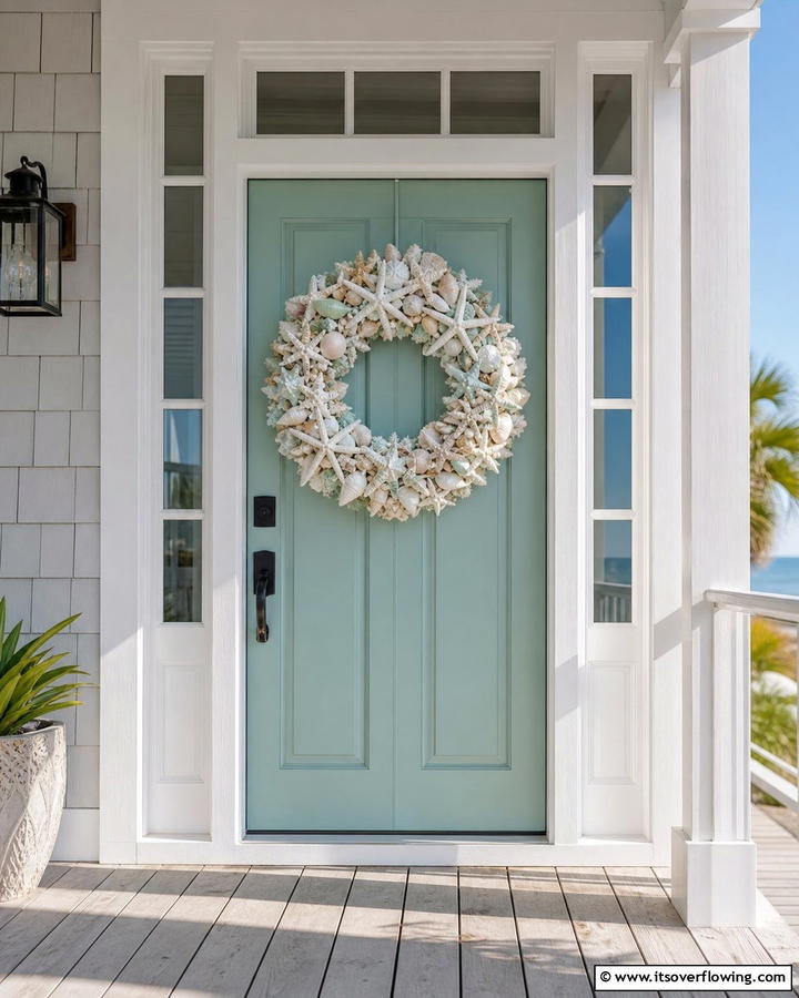 Shell Covered Wreaths - 25 Summer Front Door Decor Ideas to Welcome the Season