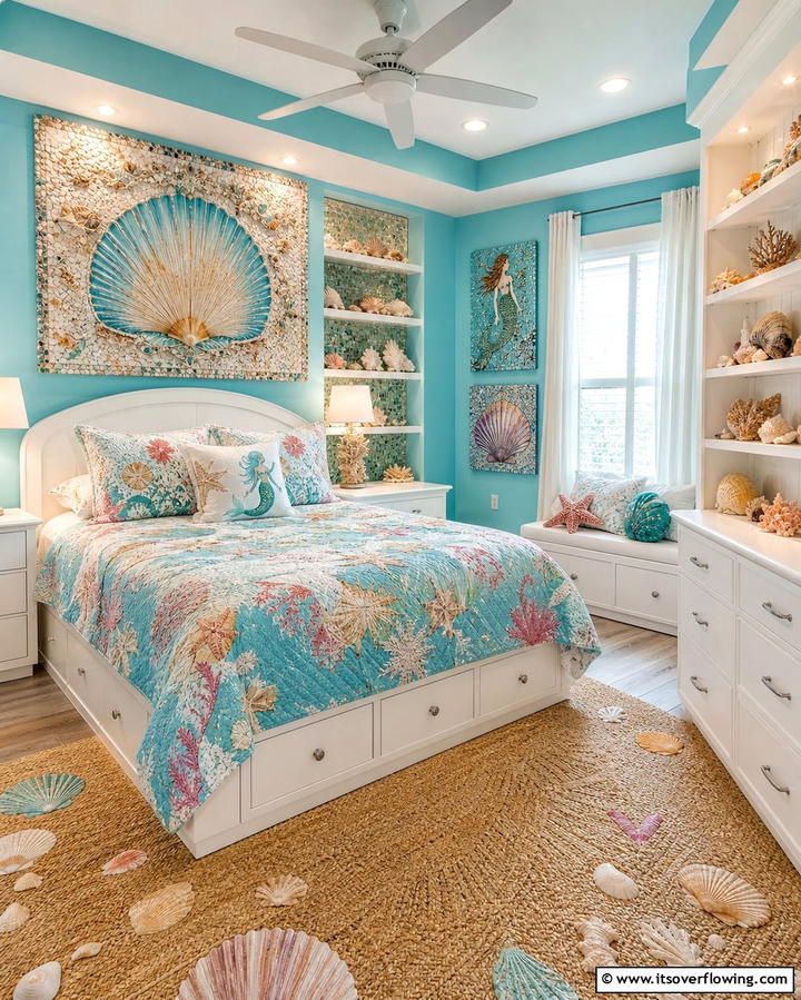 Shell Splendor - 30 Enchanting Mermaid Bedroom Ideas for a Whimsical Retreat