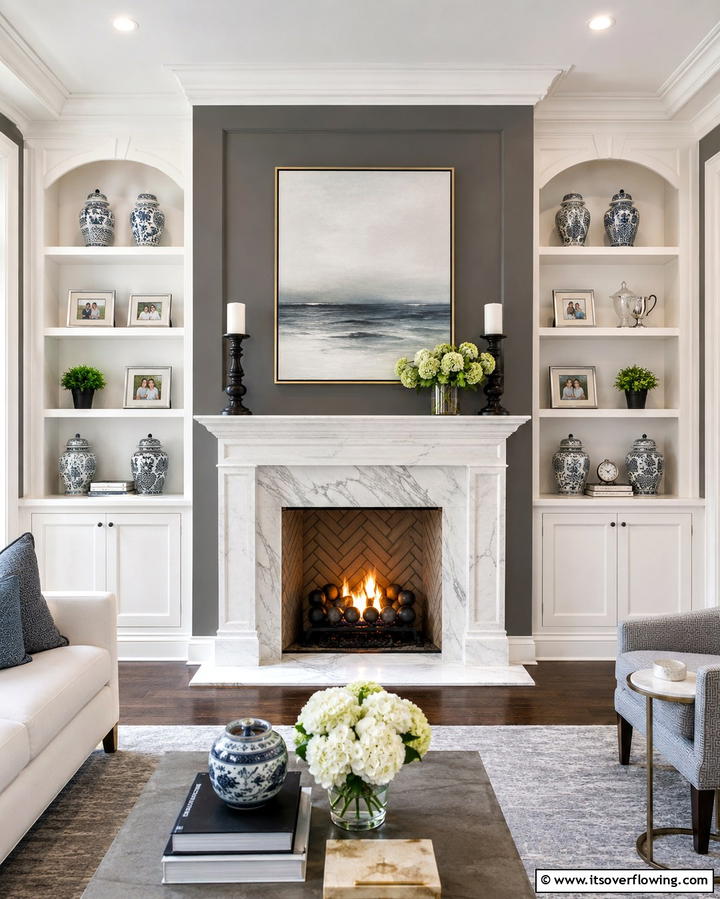 Shelves Around the Fireplace for Balance - 30 Living Room Shelf Ideas for Stylish Storage Solutions