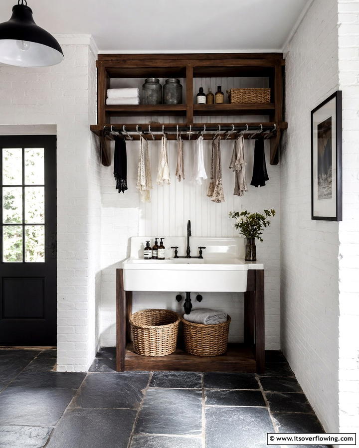 Shelves with Built In Drying Racks - 25 Creative Laundry Room Shelving Ideas for Organization