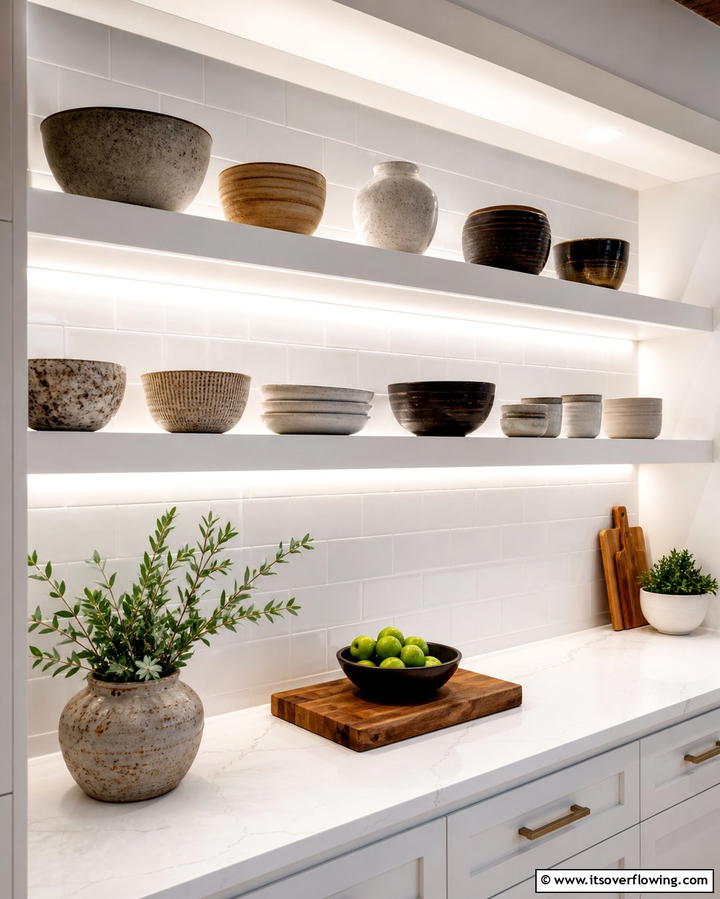 Shelves with Built In Lighting - 25 Open Shelving Kitchen Ideas for a Modern Look