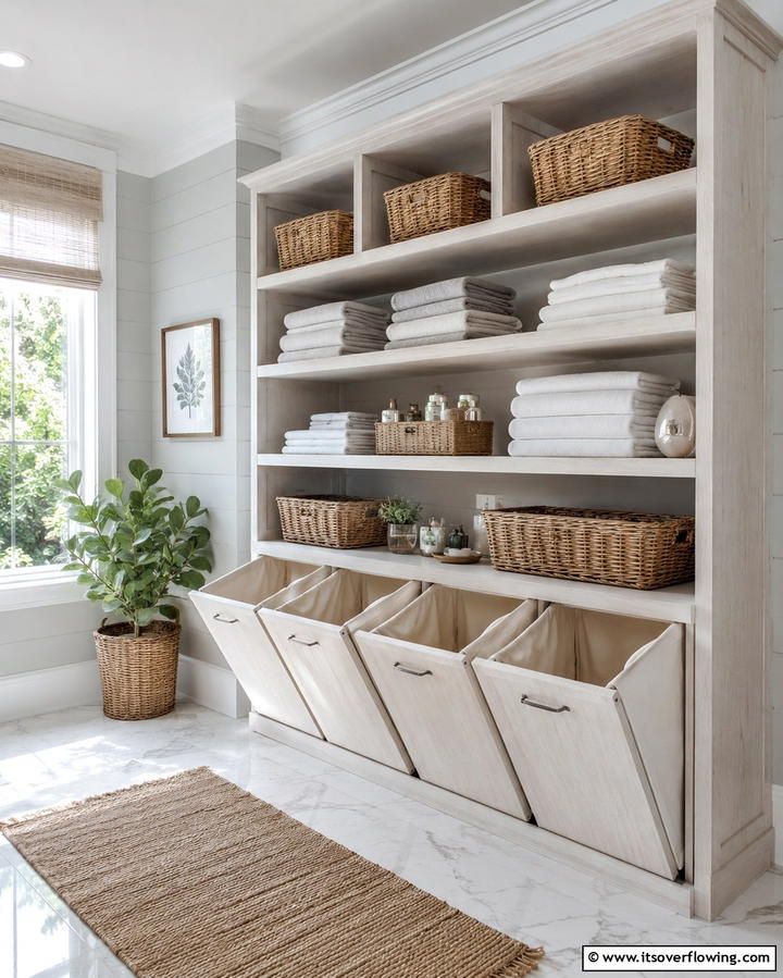 Shelving with Built In Hampers - 25 Creative Laundry Room Shelving Ideas for Organization
