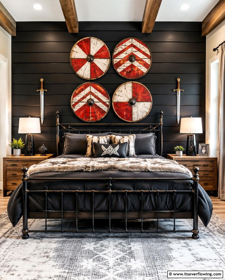 Shield Wall DecorOne - 25 Viking Bedroom Ideas for a Bold and Rustic Look