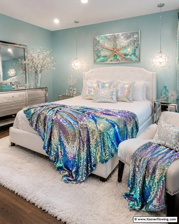 Shimmering Sequin Throws - 20 Underwater Mermaid Bedroom Ideas for Fantasy