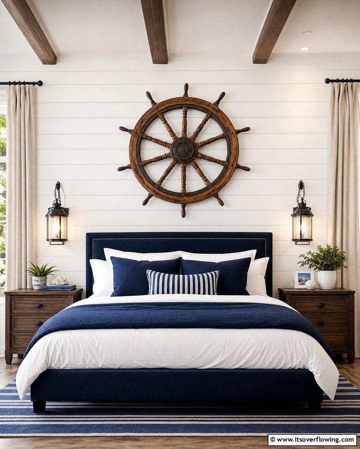 Ship Wheel Wall Decor - 25 Ocean-themed Bedroom Ideas for a Serene and Relaxing Space