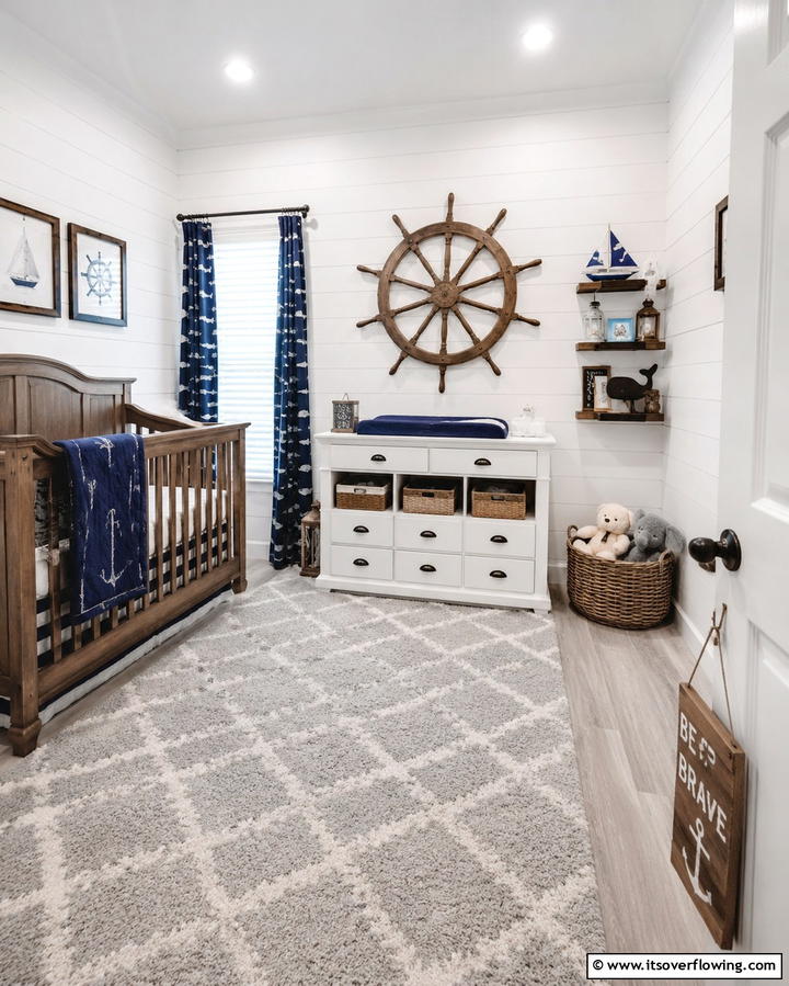 Ship Wheel Wall Decor - 25 Nautical Nursery Ideas for a Coastal Vibe