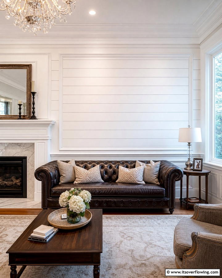 Shiplap Accent Wall with Bold Molding - 21 Shiplap Accent Wall Ideas for Rustic & Modern Homes