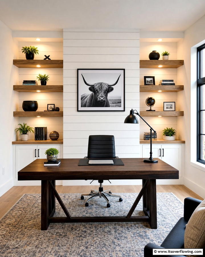Shiplap Accent Wall with Built In Shelving - 21 Shiplap Accent Wall Ideas for Rustic & Modern Homes