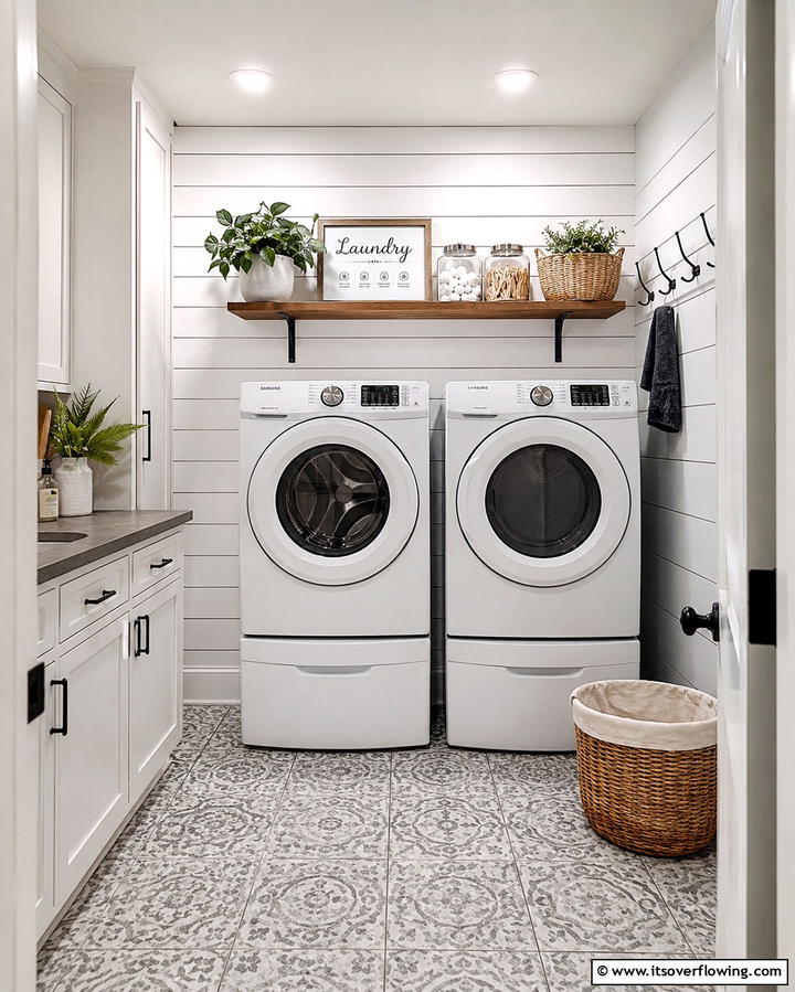 Shiplap Behind the Washer Dryer - 20 Shiplap Laundry Room Ideas for a Rustic and Charming Space