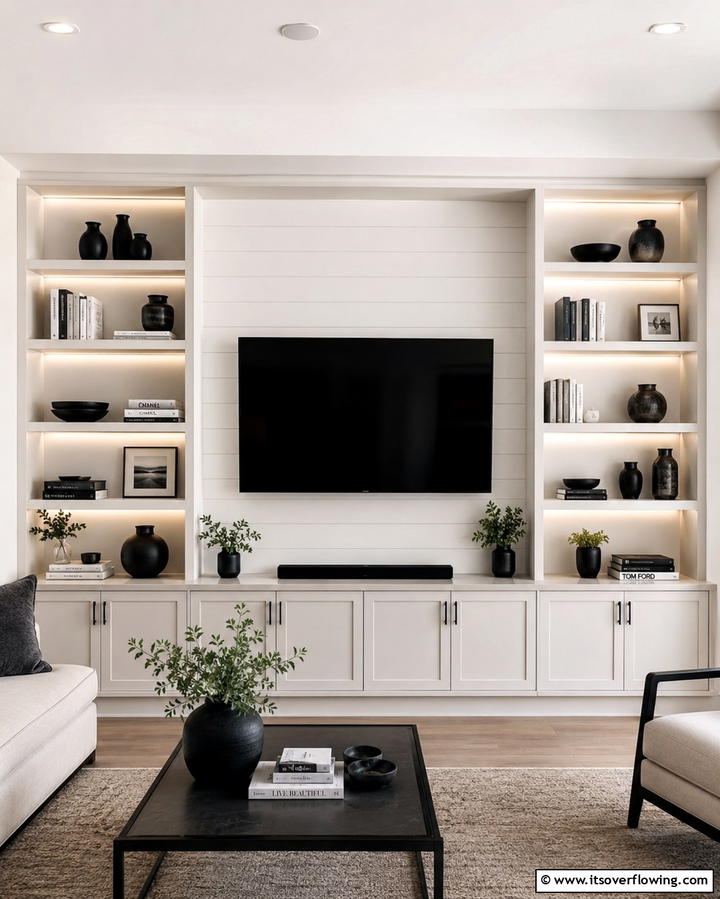Shiplap Built In Shelving - 25 Shiplap Living Room Ideas for a Rustic Charm