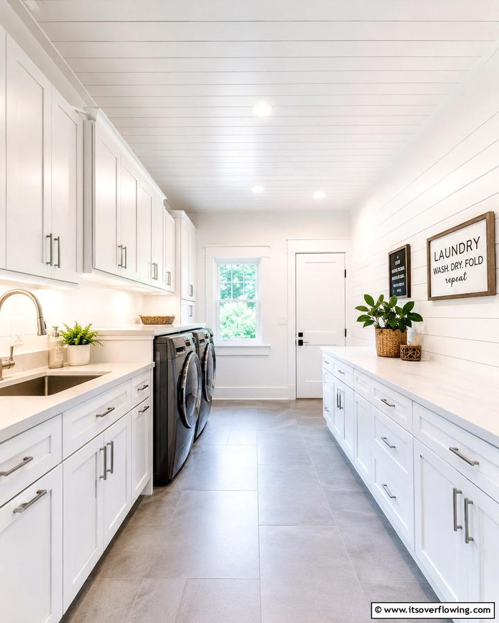 Shiplap Ceiling for Subtle Elegance - 20 Shiplap Laundry Room Ideas for a Rustic and Charming Space