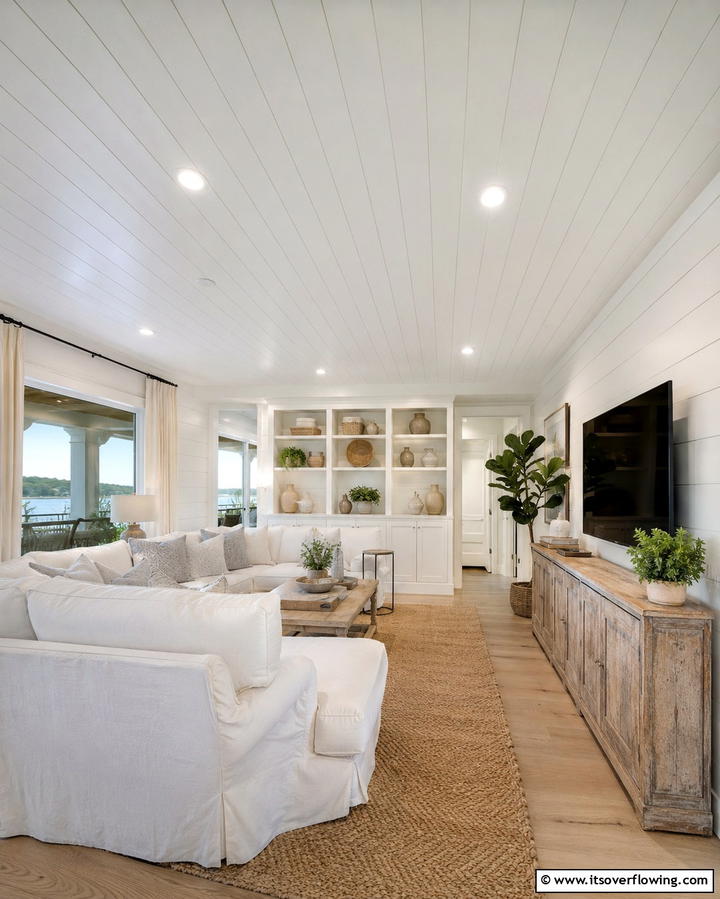 Shiplap Ceiling for Subtle Texture - 25 Shiplap Living Room Ideas for a Rustic Charm