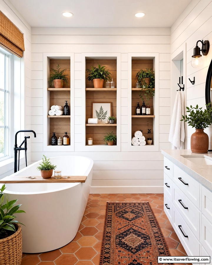 Shiplap Niche Storage Solutions - 21 Shiplap Bathroom Ideas for a Rustic or Modern Vibe