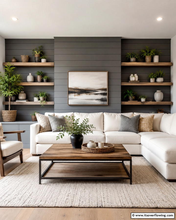 Shiplap Paneling Behind the Sofa - 25 Shiplap Living Room Ideas for a Rustic Charm