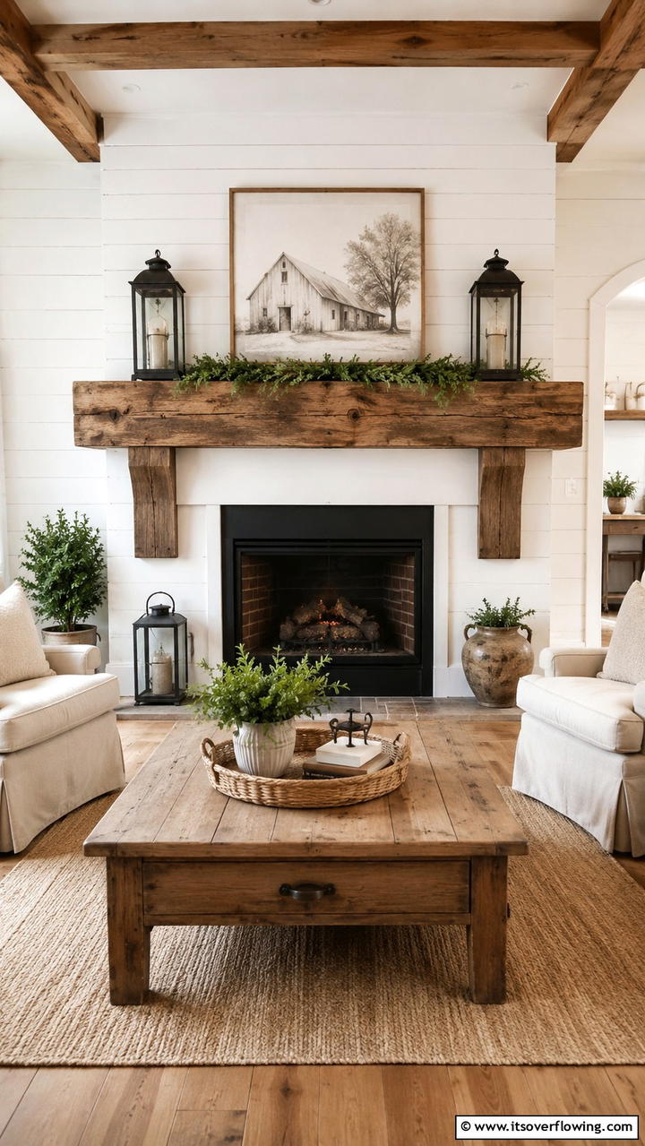 Shiplap Surround Accent - 30 Farmhouse Fireplace Ideas for Cozy Living Spaces