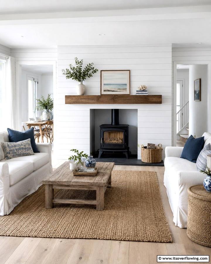 Shiplap Surround for a Coastal Charm - 30 Cozy Wood Stove Surround Design Inspirations
