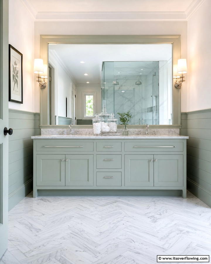 Shiplap Wainscoting Around Mirrors - 21 Shiplap Bathroom Ideas for a Rustic or Modern Vibe