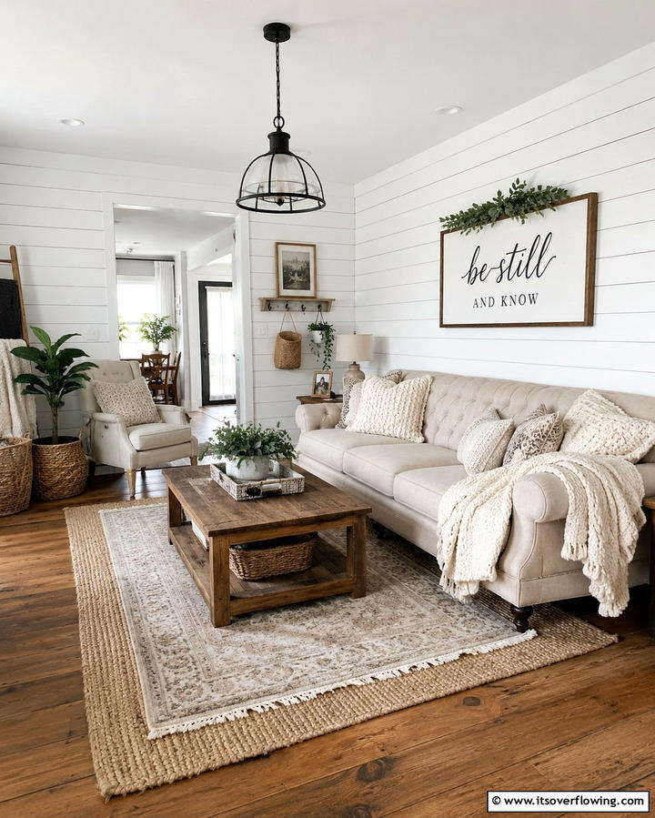 Shiplap Wall Detailing - 30 Small Rustic Living Room Ideas for Cozy Charm