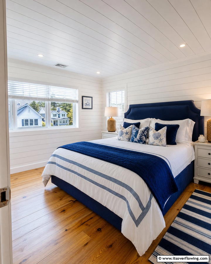 Shiplap Walls - 20 Charming Cape Cod Upstairs Bedroom Ideas