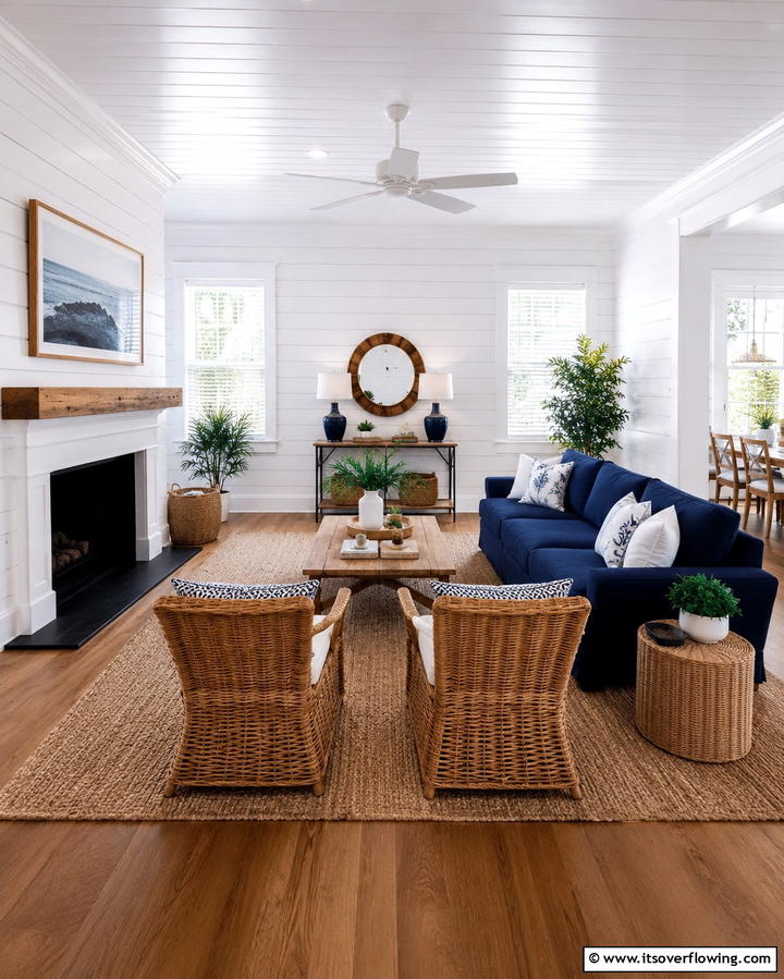 Shiplap Walls - 30 Hamptons Living Room Ideas for Coastal-Inspired Elegance