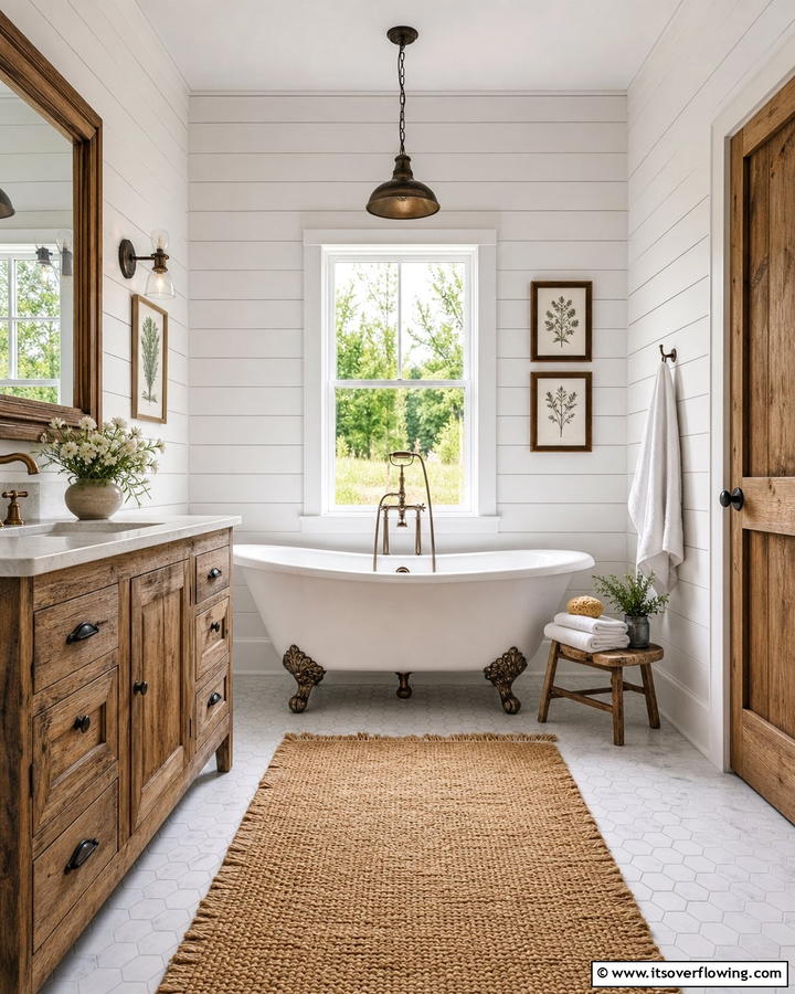 Shiplap Walls - 21 Country Bathroom Ideas with Vintage Farmhouse Charm