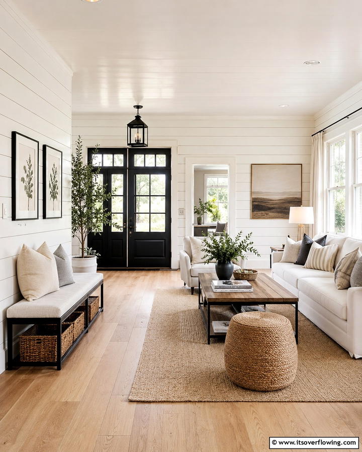 Shiplap Walls - 25 Farmhouse Living Room Ideas for a Rustic Charm