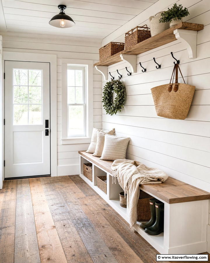 Shiplap Walls for Timeless Appeal - 20 Farmhouse Mudroom Ideas for a Rustic Entryway