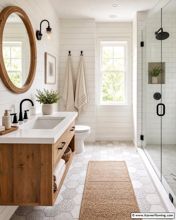 Shiplap WallsOne - 25 Farmhouse Bathroom Ideas for a Rustic and Relaxing Retreat