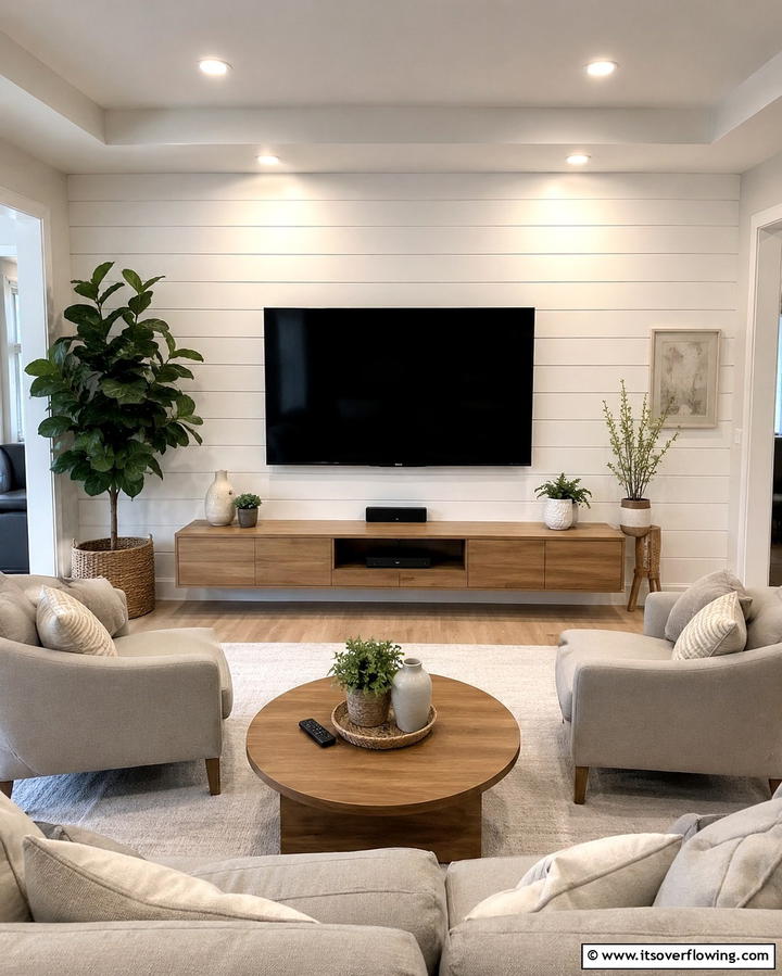 Shiplap as a TV Backdrop - 25 Shiplap Living Room Ideas for a Rustic Charm