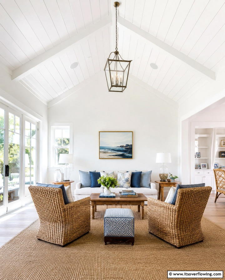 Shiplap for Coastal Vibes - 25 Stunning Living Room Vaulted Ceiling Design Ideas