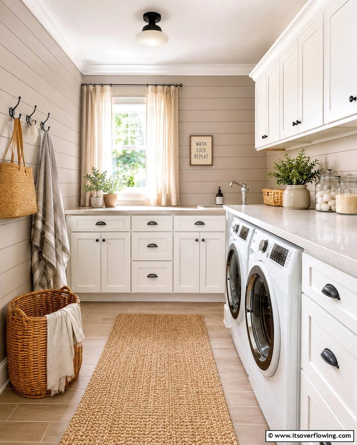 Shiplap in Neutral Tones - 20 Shiplap Laundry Room Ideas for a Rustic and Charming Space