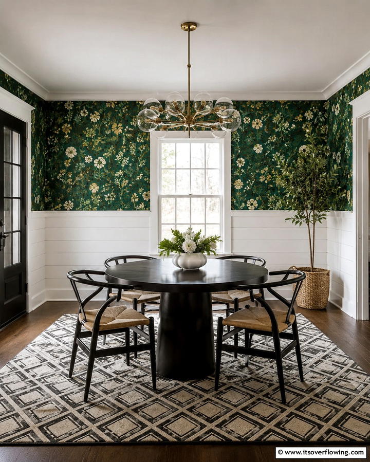 Shiplap with Bold Wallpaper Combo - 25 Shiplap Dining Room Wall Ideas for Rustic Charm