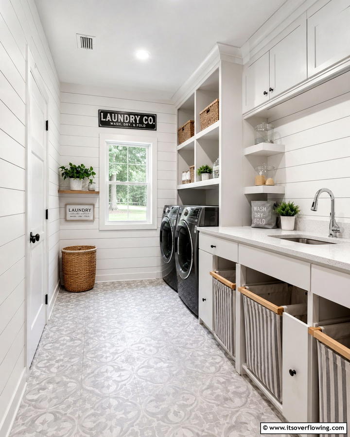 Shiplap with Built In Storage - 20 Shiplap Laundry Room Ideas for a Rustic and Charming Space