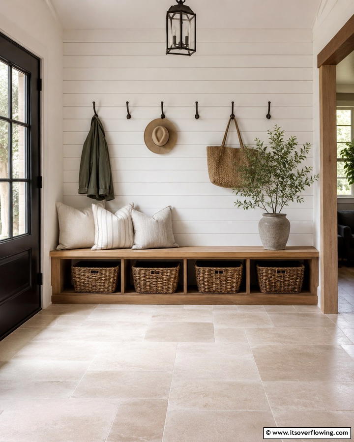 Shiplap with Built In StorageExact - 25 Shiplap Wall Entryway Ideas for a Welcoming First Impression