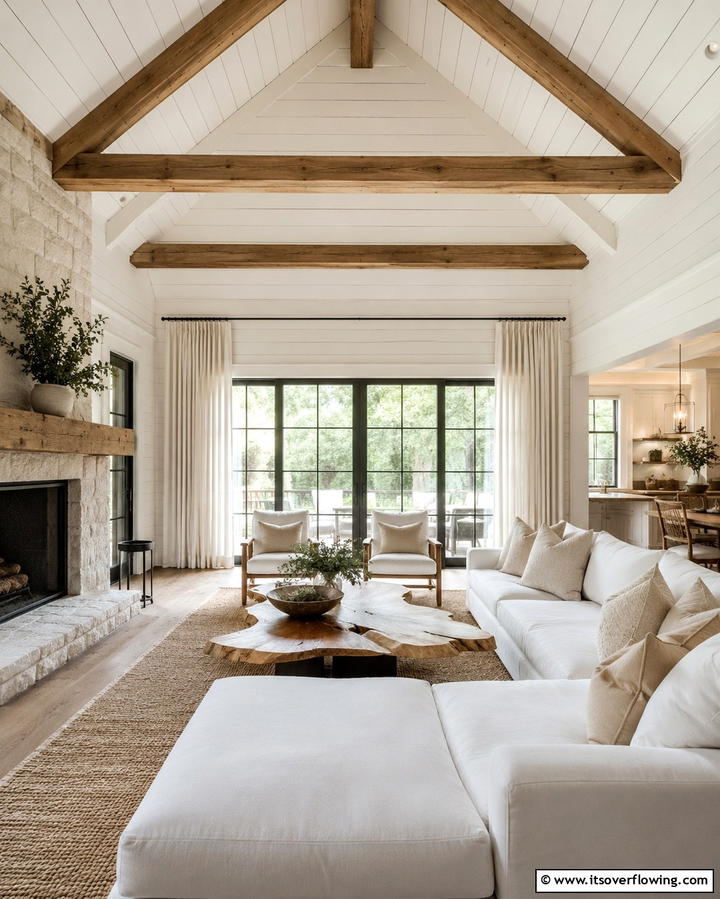 Shiplap with Exposed Beams - 25 Shiplap Living Room Ideas for a Rustic Charm