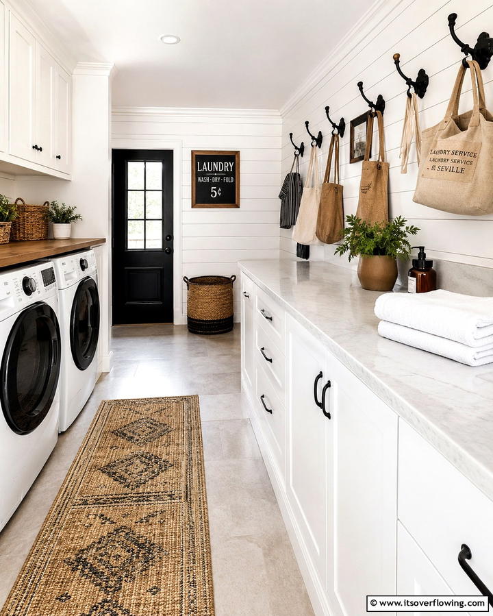Shiplap with Hooks and Hangers - 20 Shiplap Laundry Room Ideas for a Rustic and Charming Space