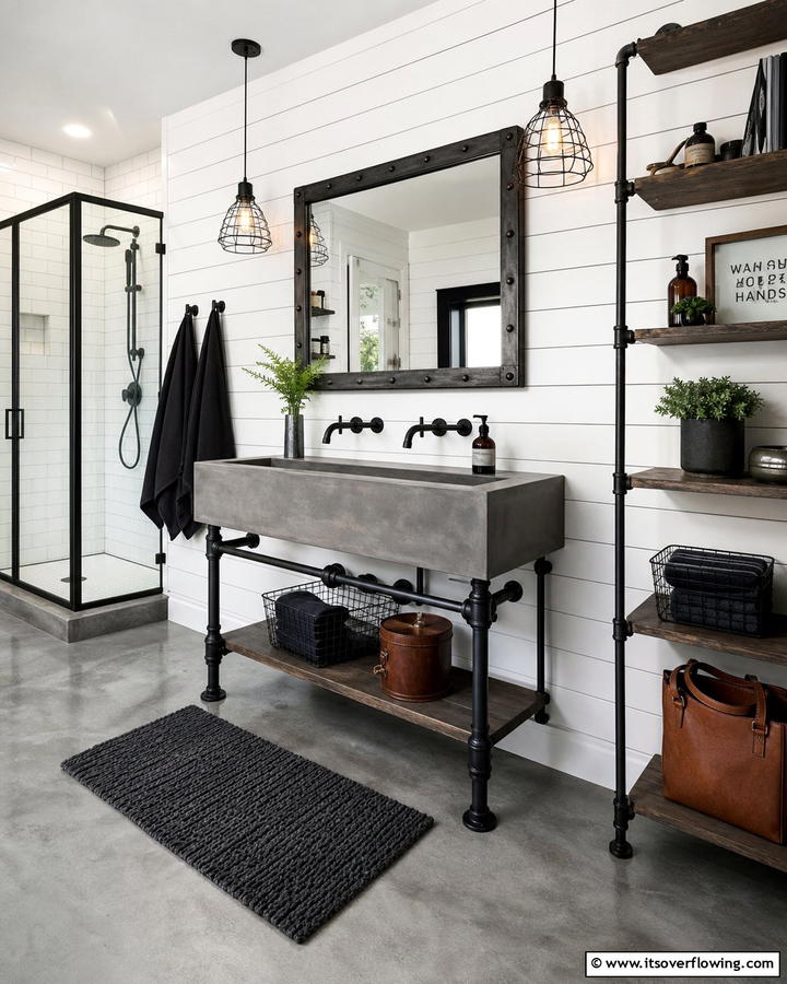 Shiplap with Industrial Accents - 21 Shiplap Bathroom Ideas for a Rustic or Modern Vibe